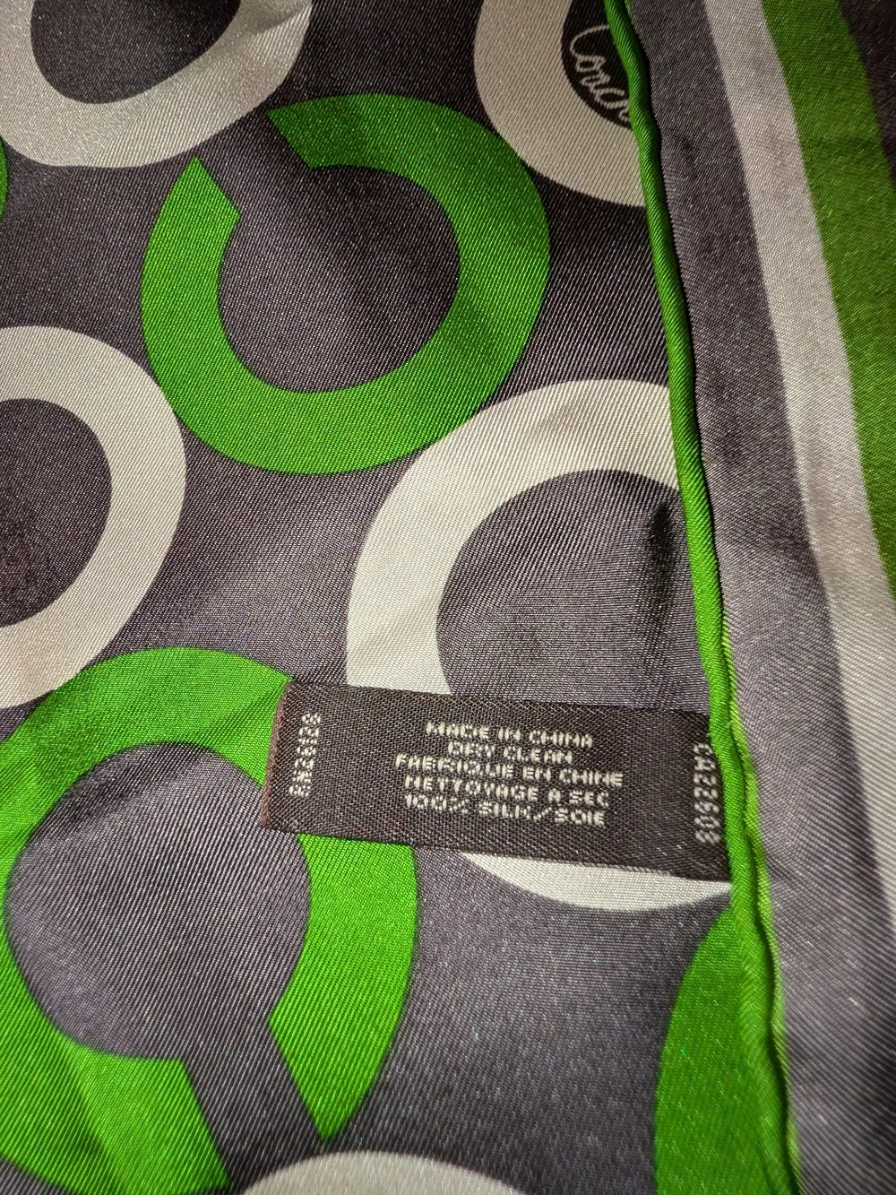 Coach Green & Gray Signature Pattern Silk Scarf 25